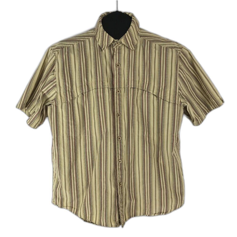 REI Striped Button Up Short Sleeve Shirt Men's Medium Cotton Outdoor Casual